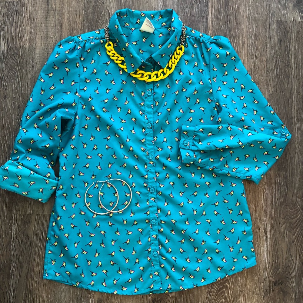 Turquoise Bird Blouse - Picture 3 of 8